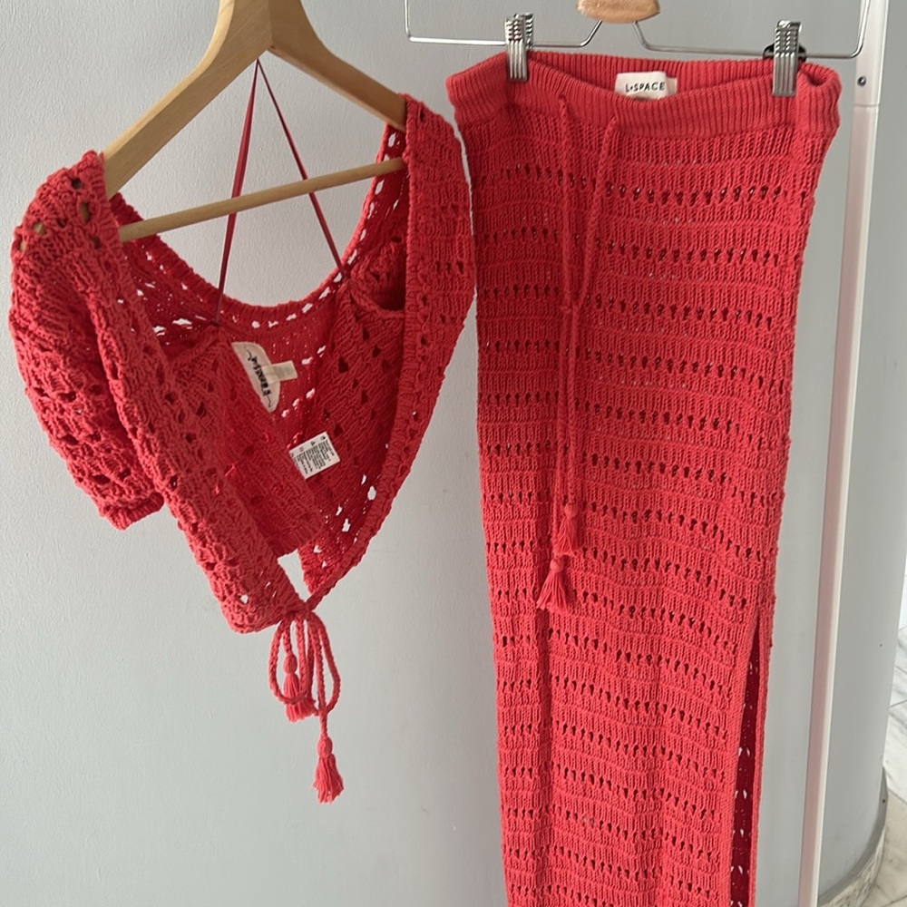 L*Space Coral Crochet Swim Set - Beach Vacation Dress - Picture 10 of 12